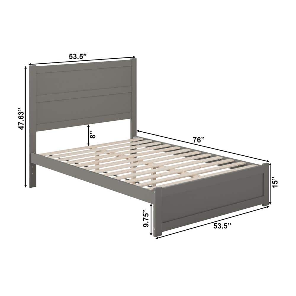 Grey Full Wooden Bed Frame with Headboard and Slats