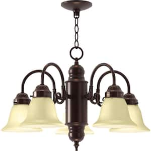 5-Light Antique Bronze Empire Chandelier with Frosted Glass Bells