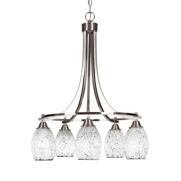 Unbranded Madison 5-Light Brushed Nickel Round Chandelier with 5 in. Black Fusion Glass Shades, No bulbs included