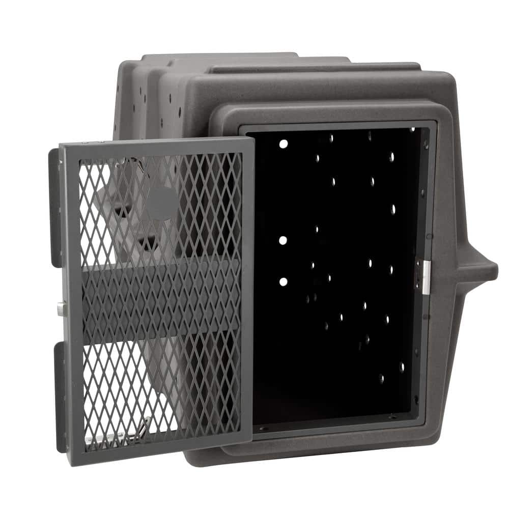Small Gray Military-Grade Plastic Dog Crate with Stainless Steel Door