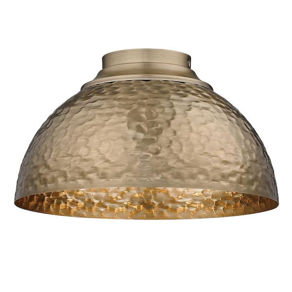 Golden Lighting Shepard 13.75 in. 3-Light Modern Brass Flush Mount