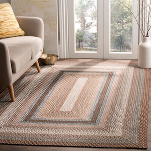 Braided Brown/Multi 3 ft. x 3 ft. Border Geometric Square Area Rug