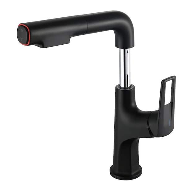 Single Handle Matte Black 12.8 in. Lift Spout Pull Down Sprayer Kitchen Faucet with 360° Spout Swivel