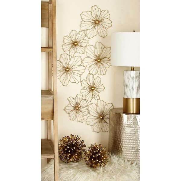 Litton Lane 43 in. x  21 in. Metal Gold Foiled Wire Floral Wall Decor