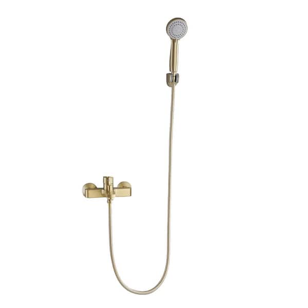 Tomfaucet Single-Handle Wall Mount Roman Tub Faucet with Hand Shower in Brushed Gold