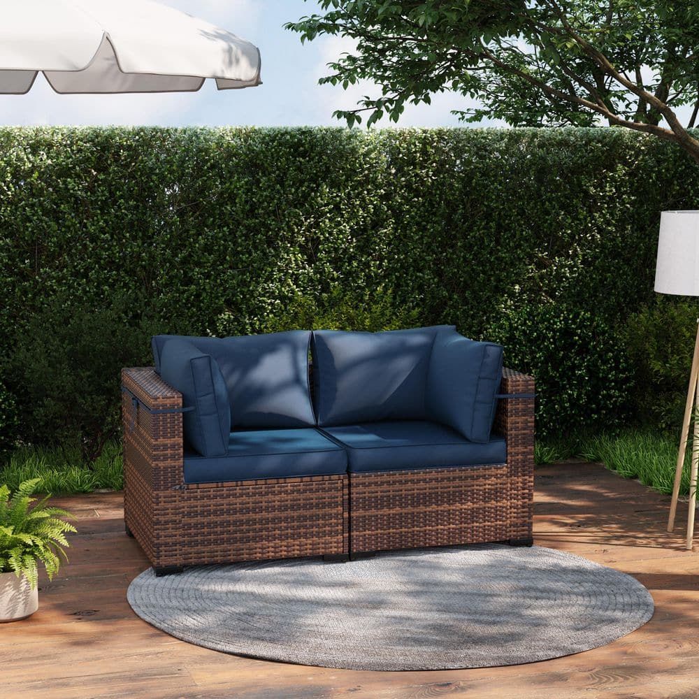 Wicker Outdoor Patio Sectional Set with Cushions Navy price history on PriceWatchPro