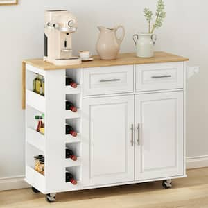 kitchen Island Cart with Spice Rac Towel Rack Drawer Rubber Wood ...