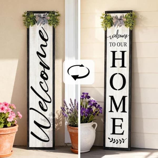 45 in. H Double-Sided Welcome Porch Wall Sign with Wreath