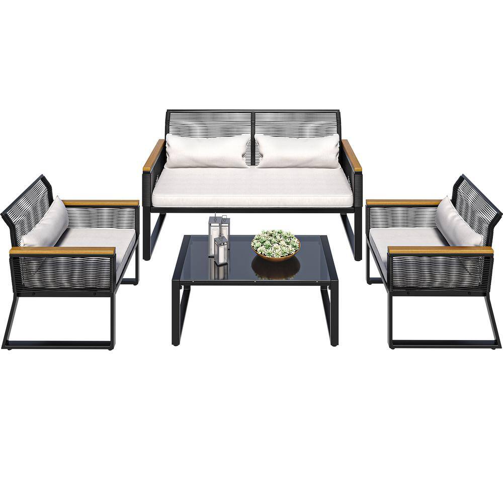 Cedar Island 4-Piece Wicker Patio Conversation Set Beige Cushions price history on PriceWatchPro
