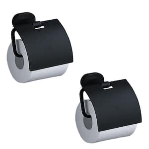 Bathroom Wall Mounted Toilet Paper Holder Tissue Holder with Cover in Matte Black-2 Pack