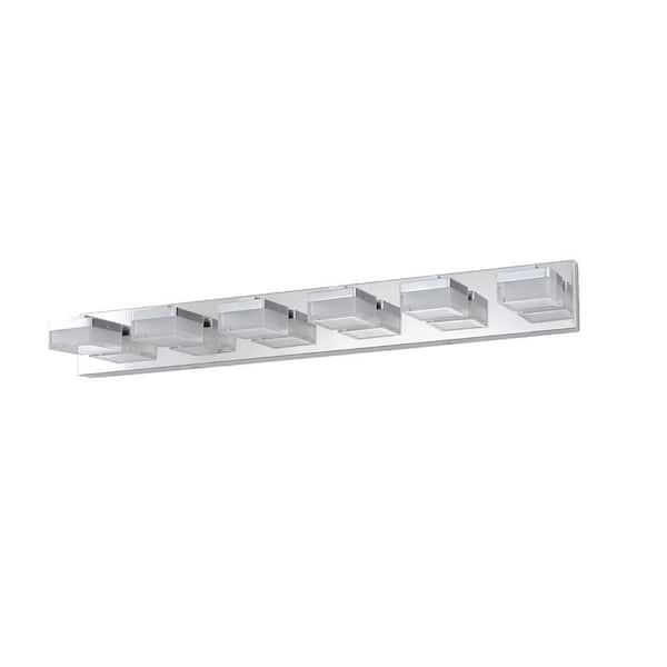 Modern Chrome 6-Light LED Vanity Light, Stainless Steel Bathroom Wall Fixture with Acrylic Shades for Mirror Lighting