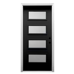 32 in. x 80 in. Celeste Left-Hand Inswing 4-Lite Frosted Painted Fiberglass Smooth Prehung Front Door 4-9/16 in. Frame