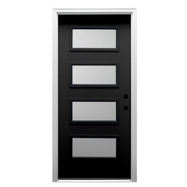 MMI DOOR 32 in. x 80 in. Celeste Left-Hand Inswing 4-Lite Frosted Painted Fiberglass Smooth Prehung Front Door, 6-9/16 in. Frame