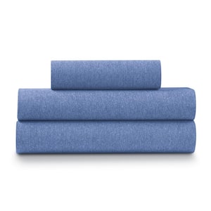4-Piece Blue Heather Jersey Knit Queen Size Sheet Set