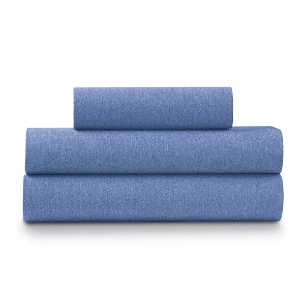 ELLA JAYNE 4-Piece Blue Heather Jersey Knit King Size Sheet Set