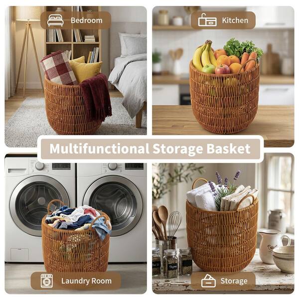 Brown 12 in x 16 in Polypropylene Woven Decorative Basket with