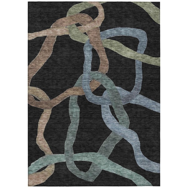 Chantille Machine Washable Indoor/Outdoor Abstract ACN2394 Black 8 ft. x 10 ft. Area Rug