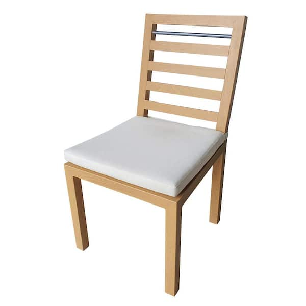 Sunnydaze Set of 2 Slat-Back Dining Chairs - Natural with Beige Cushions