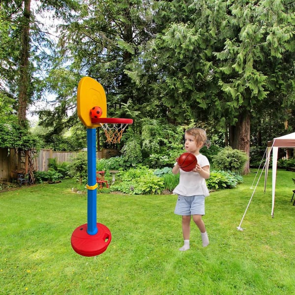 GOGEXX 21 in. L x 17 in. W x 62 in. H Children's Outdoor Basketball Frame Toy Sports Adjustable Height Kids Gift In Red Yellow
