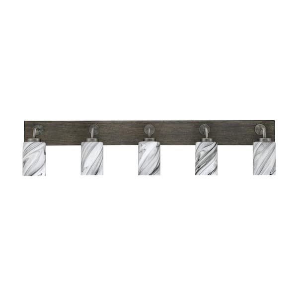 Unbranded Kirby 46.5 in. 5 Light Graphite and Painted Wood-look Vanity Light with 4 in. Onyx Swirl Glass Shades No Bulbs Included
