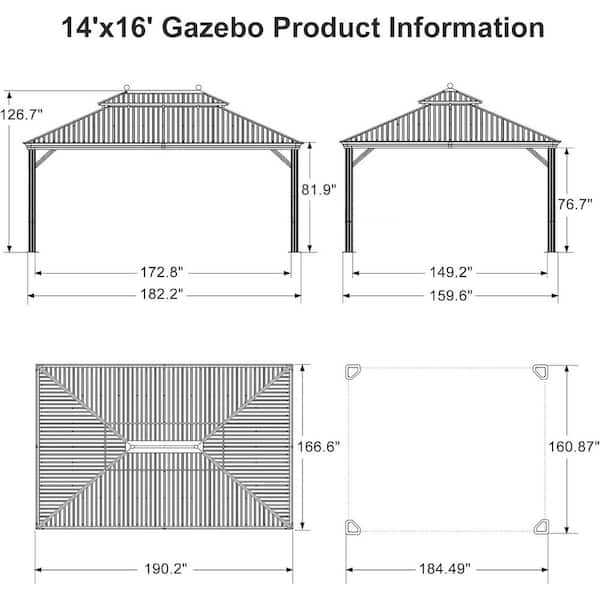 PURPLE LEAF 14 ft. x 16 ft. Bronze Patio Outdoor Gazebo for