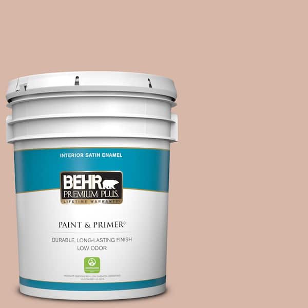 BEHR PREMIUM PLUS 5 gal. #S190-3 Sedona Pink Satin Enamel Low Odor Interior Paint & Primer