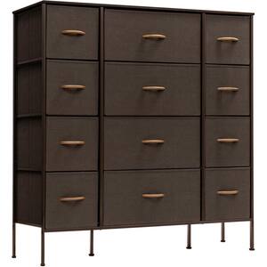 12-Drawer Brown Classic Chest Fabric Bin Drawers 48.75 in. H x 46.5 in. W x 11.75 in. D
