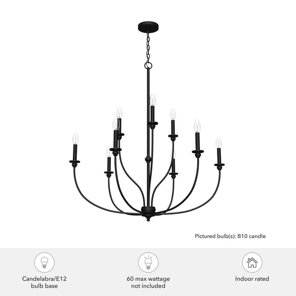 Matte Black 9-Light Candle Style Chandelier