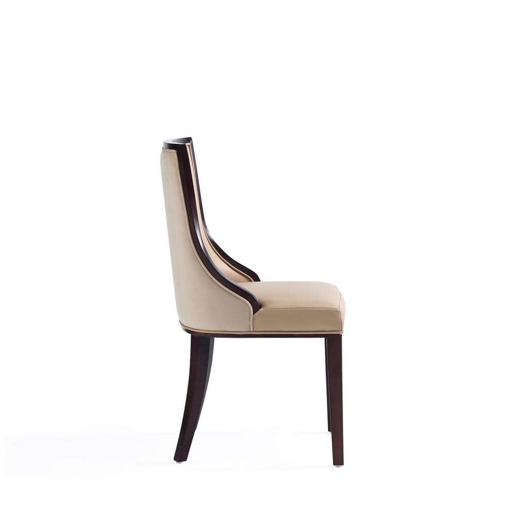 Tan Faux Leather Upholstered Parsons Side Chair with Beech Wood Legs