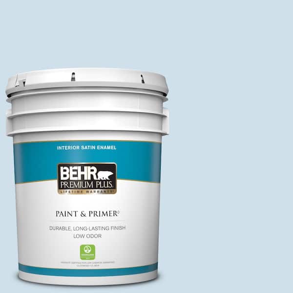 BEHR PREMIUM PLUS 5 gal. #560A-1 Pale Sky Satin Enamel Low Odor Interior Paint & Primer