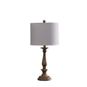 27.5 in. Taupe Standard Light Bulb Candlestick   with Gray Linen Shade