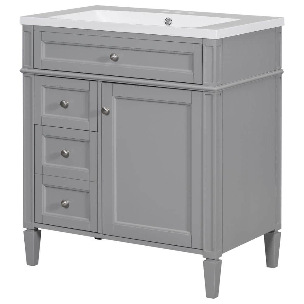 30 in. W x 18 in. D x 33 in. H Freestanding Bath Vanity in Grey with White 