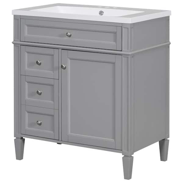 Unbranded 30 in. W x 18 in. D x 33 in. H Freestanding Bath Vanity in Grey with White Ceramic Top with Tip-out Drawer