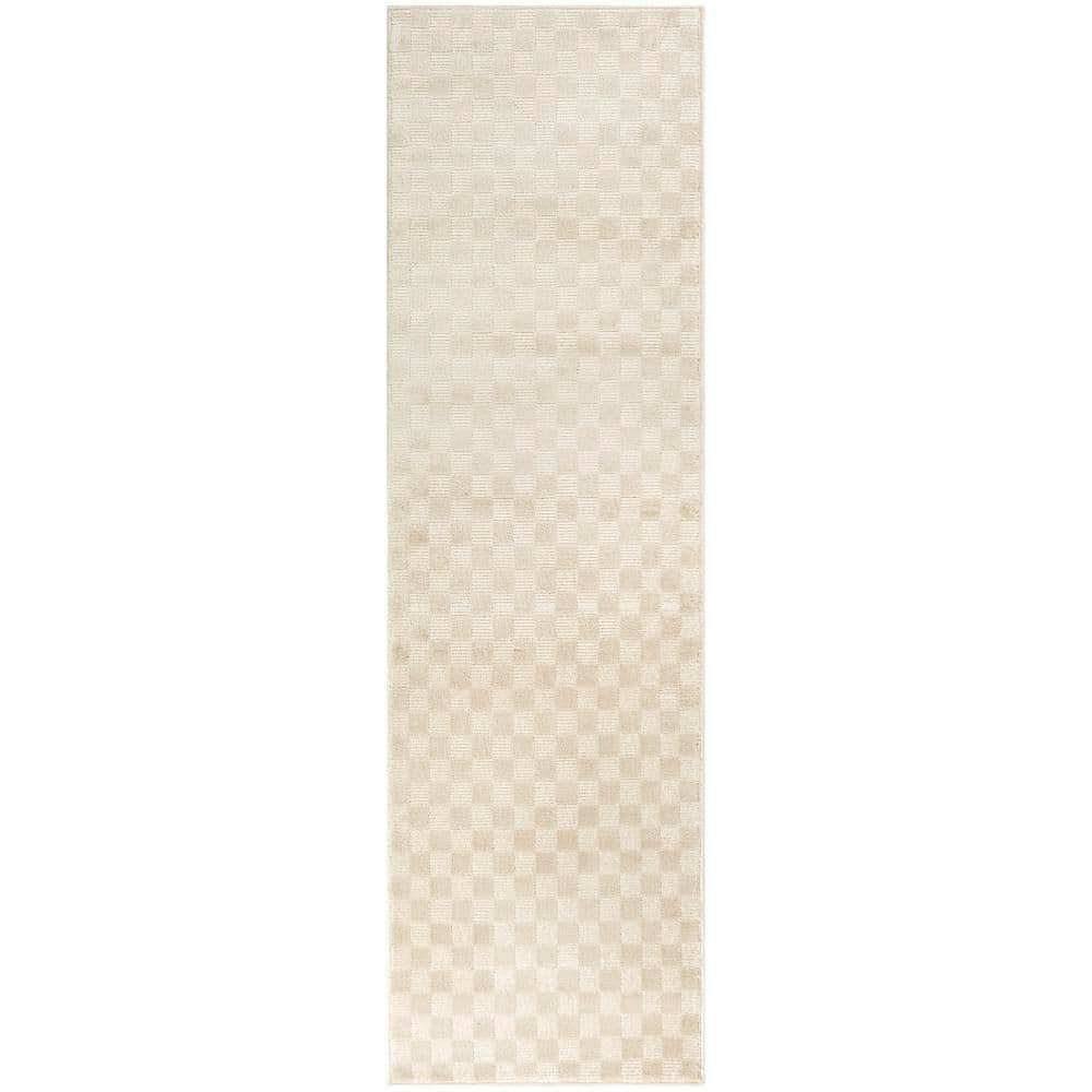 Nourison Serenity Home Beige 2 ft. x 8 ft. Checker Contemporary Runner ...