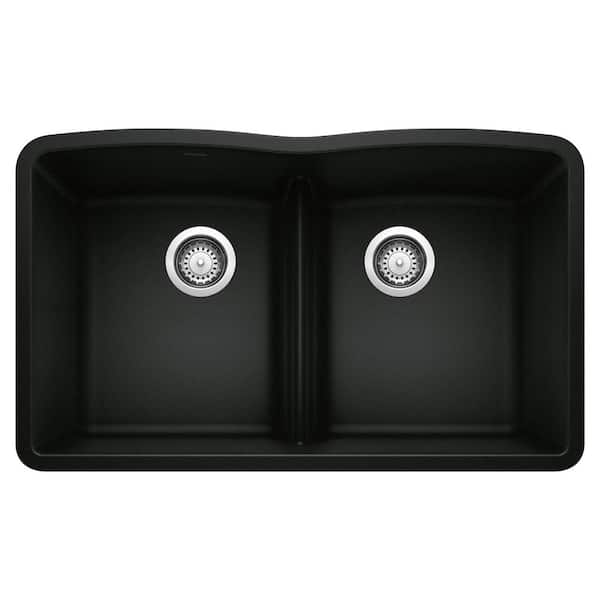 Blanco DIAMOND 32 in. Undermount Double Bowl Coal Black Granite Composite Kitchen Sink
