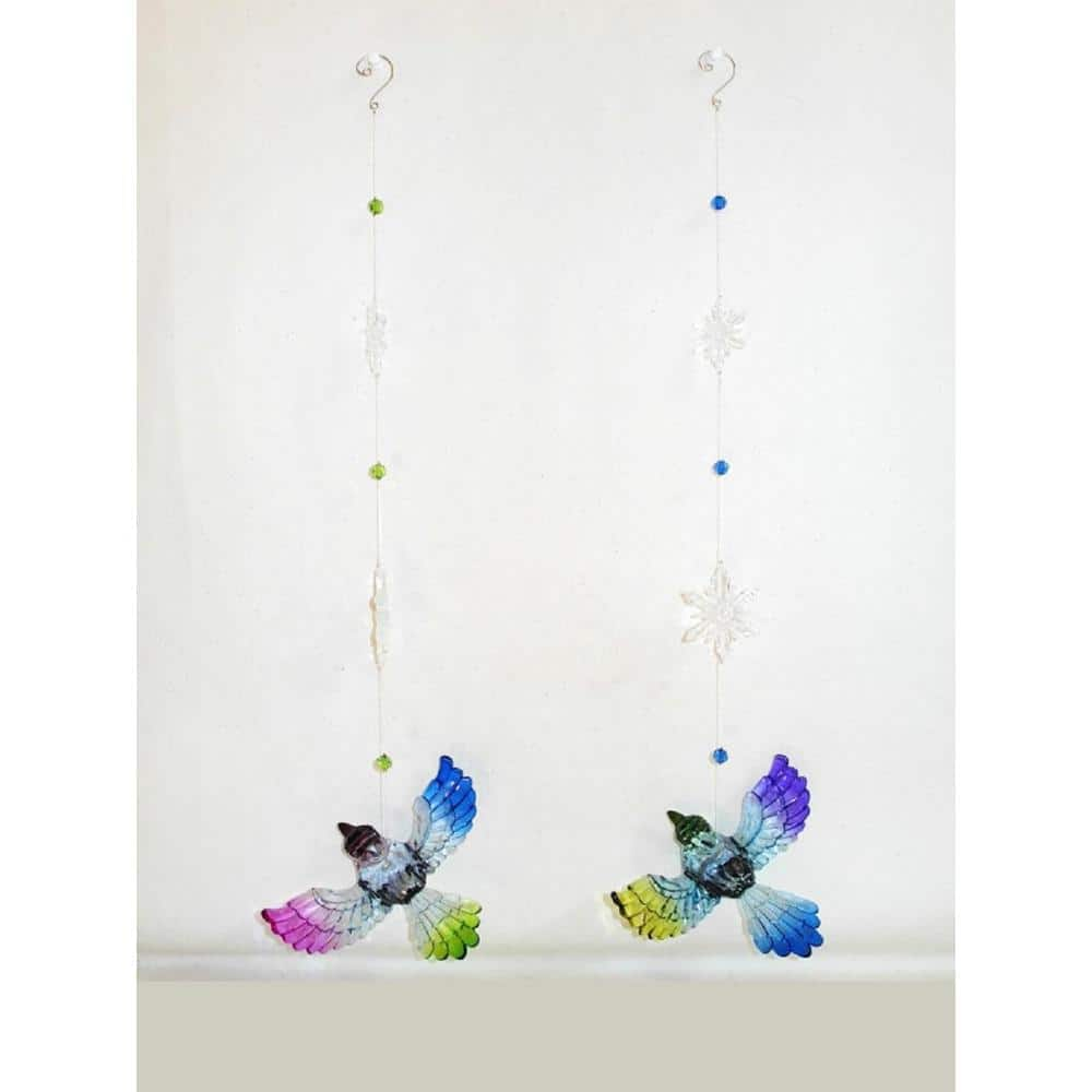 Zaer ZR503117 7.75 in. Five Tone Hanging Acrylic Chickadee Ornaments Multi Color - Set of 6