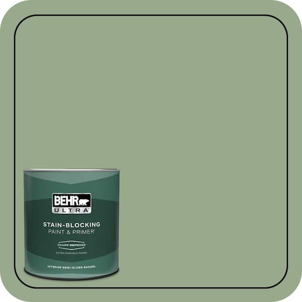 BEHR ULTRA 1 qt. #PPU11-05 Pesto Green Extra Durable Semi-Gloss Enamel Interior Paint & Primer