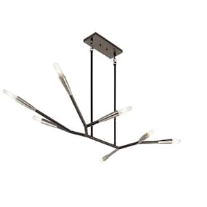 Branches 23.25 in. 7-Light Black Branch Linear Contemporary Chandelier for Dining Room