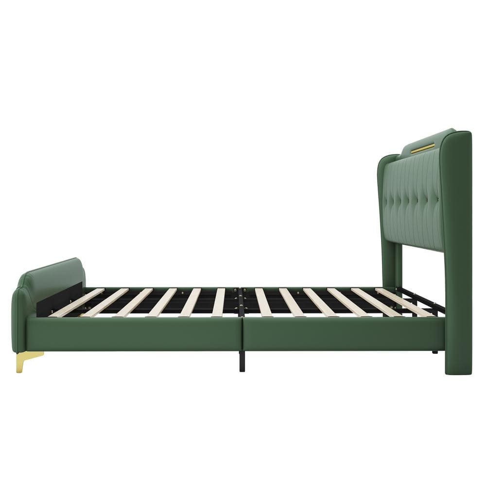 Kenneth Green Faux Leather King Bed with Gold Accents