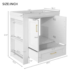 30 in. W x 18.1 in. D x 31.5 in. H Single Sink Bath Vanity in White with White Resin Top, Drawer and Tower Rack