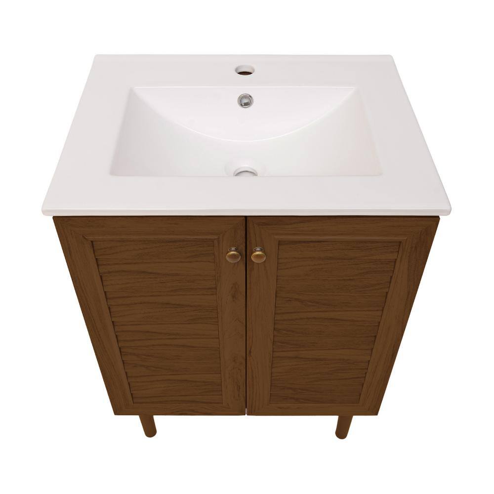 Bron 24" Brown Oak Freestanding Bathroom Vanity with White Sink Top