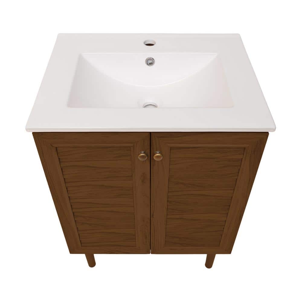 Bron 24" Brown Oak Freestanding Bathroom Vanity with White Sink Top