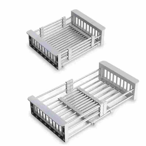 Gray Portable Adjustable Immersion Sink Style with Stainless Steel Drain Basket Dish Rack