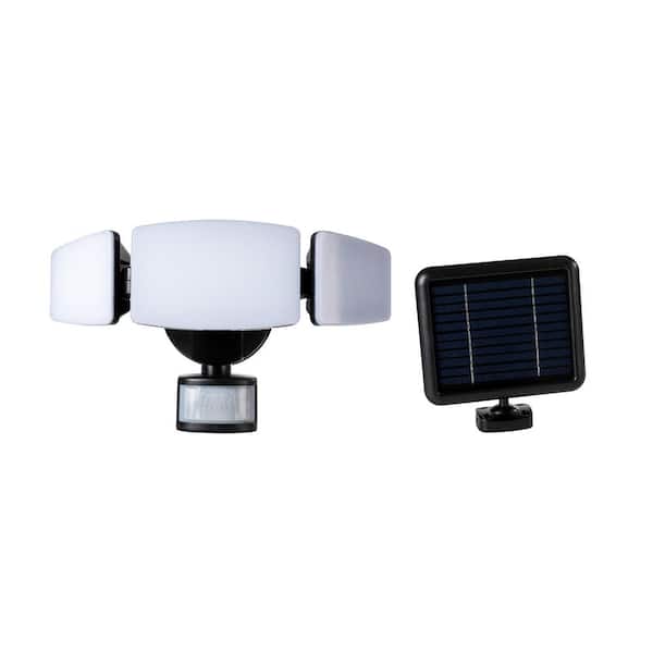 Glitzhome 12.5 in. L Outdoor Solar White Powered Triple-Head SMD LED Motion Senser Security Flood Light