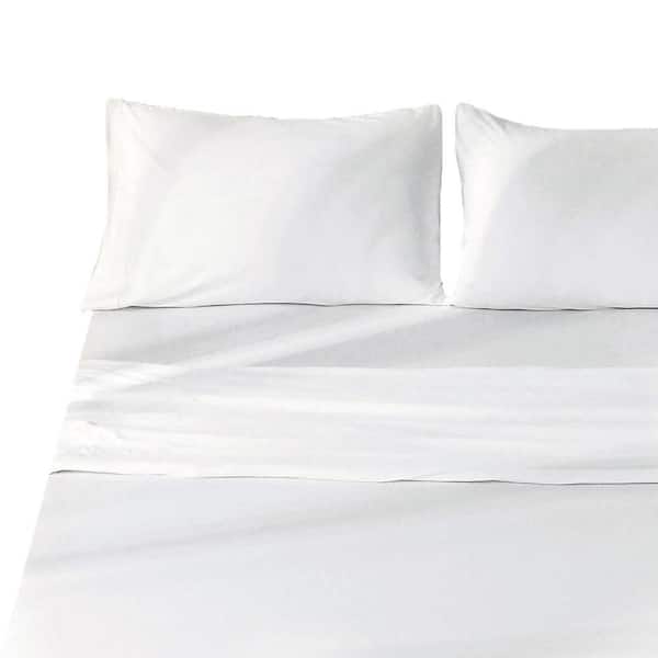 Soft 4-Piece White Solid Jersey Knit Cotton King Size Sheet Set Deep Pocket Breathable Stretchy