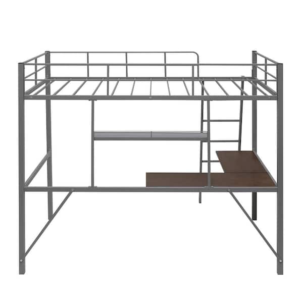 Godeer Gray Twin Metal Loft Bed With Desk And Shelf Wfaae The Home Depot
