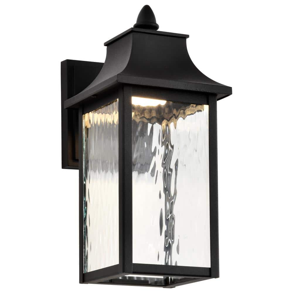 Austen Matte Black and Clear Water Glass Smart Outdoor Wall Lantern
