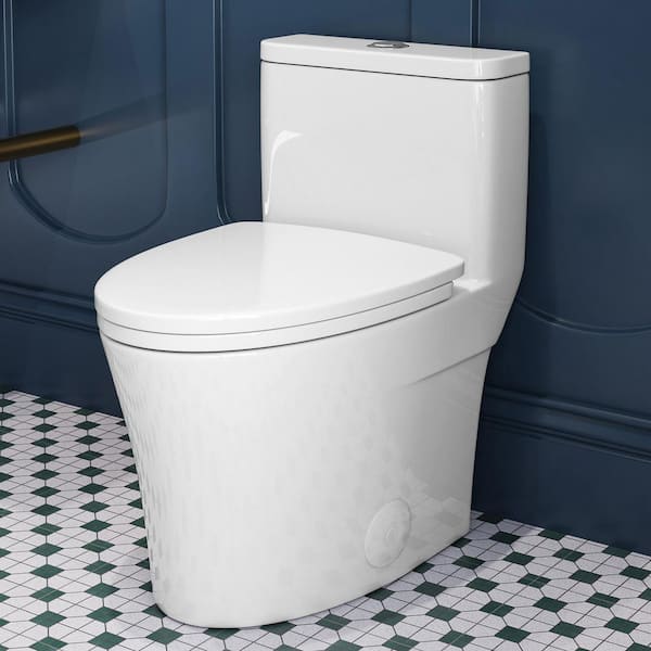 1-Piece 12 in. Rough In 1.1/1.6 GPF Dual Flush Elongated Toilet in White with Skirted Trap Way Seat Included