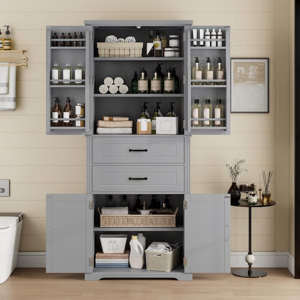Gray 72.5 in. H Storage Cabinet with 2-Drawers, Adjustable Shelf and Multi-Functional Storage Space