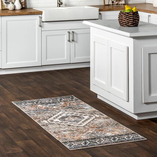 Bowie Machine Washable Tribal Pattern Rust 3 ft. x 10 ft. Runner Rug